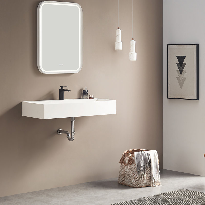 Évier de salle de bain mural ou de comptoir 40 po avec trous pour robinet, Blanc