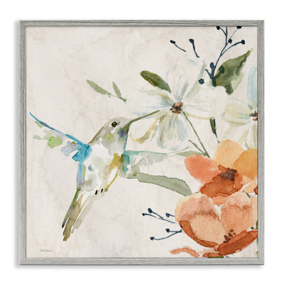 «Soft Florals & Hummingbird», art de la giclée encadrée par Carol Robinson