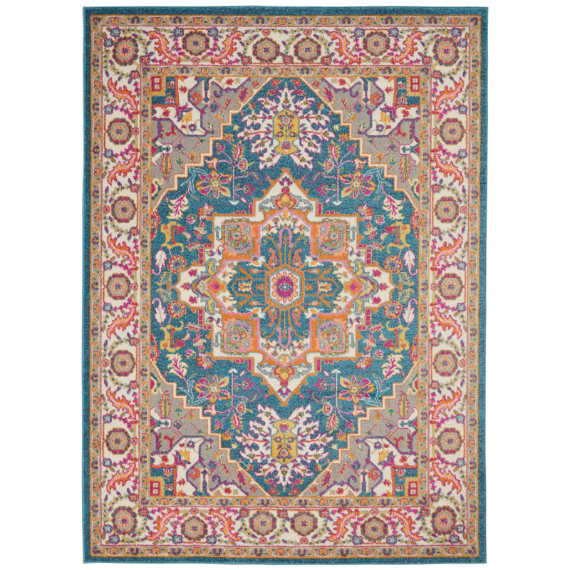Tapis bleu sarcelle Augusta, Rectangle 5 pi 3 po x 7 pi 3 po