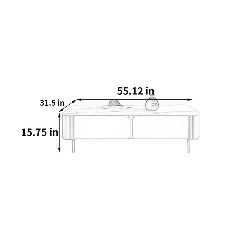 Table basse moderne avec rangement en pierre frittée simple, H 15,75 po x L 55,12 po x l 31,5 po