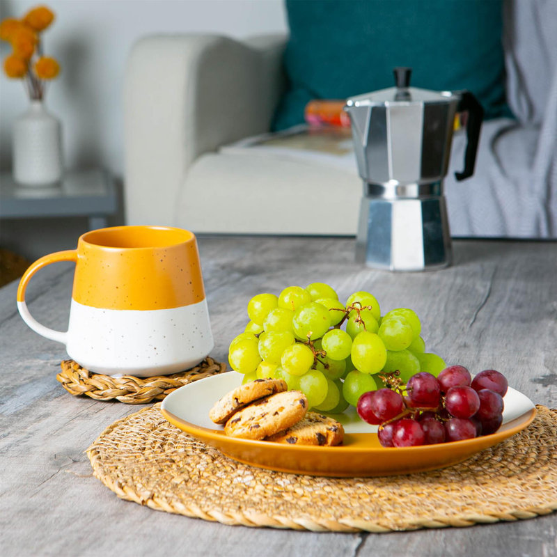 Nicola Spring - Dipped Flecked Stoneware Belly Mug - 370ml, Mustard