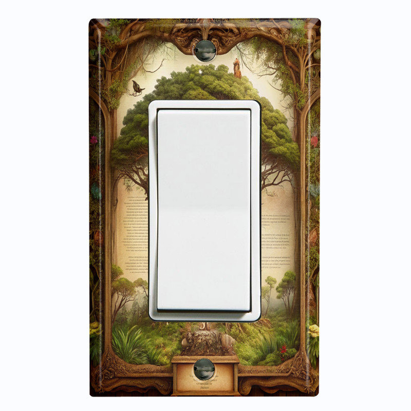 Couvercle de plaque d'interrupteur en métal; Bascule GFI de taille standard 1 US - arbre de conte de fées