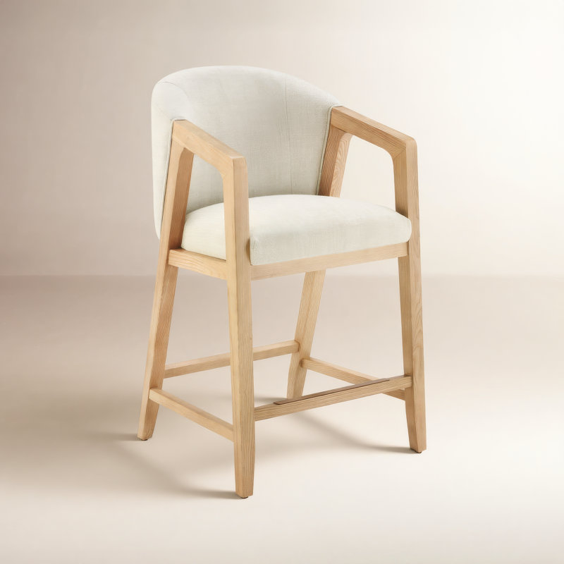 Tabourets de comptoir rembourrés Dodson Daina (ensemble de 2), Siège en lin Effie / structure beige