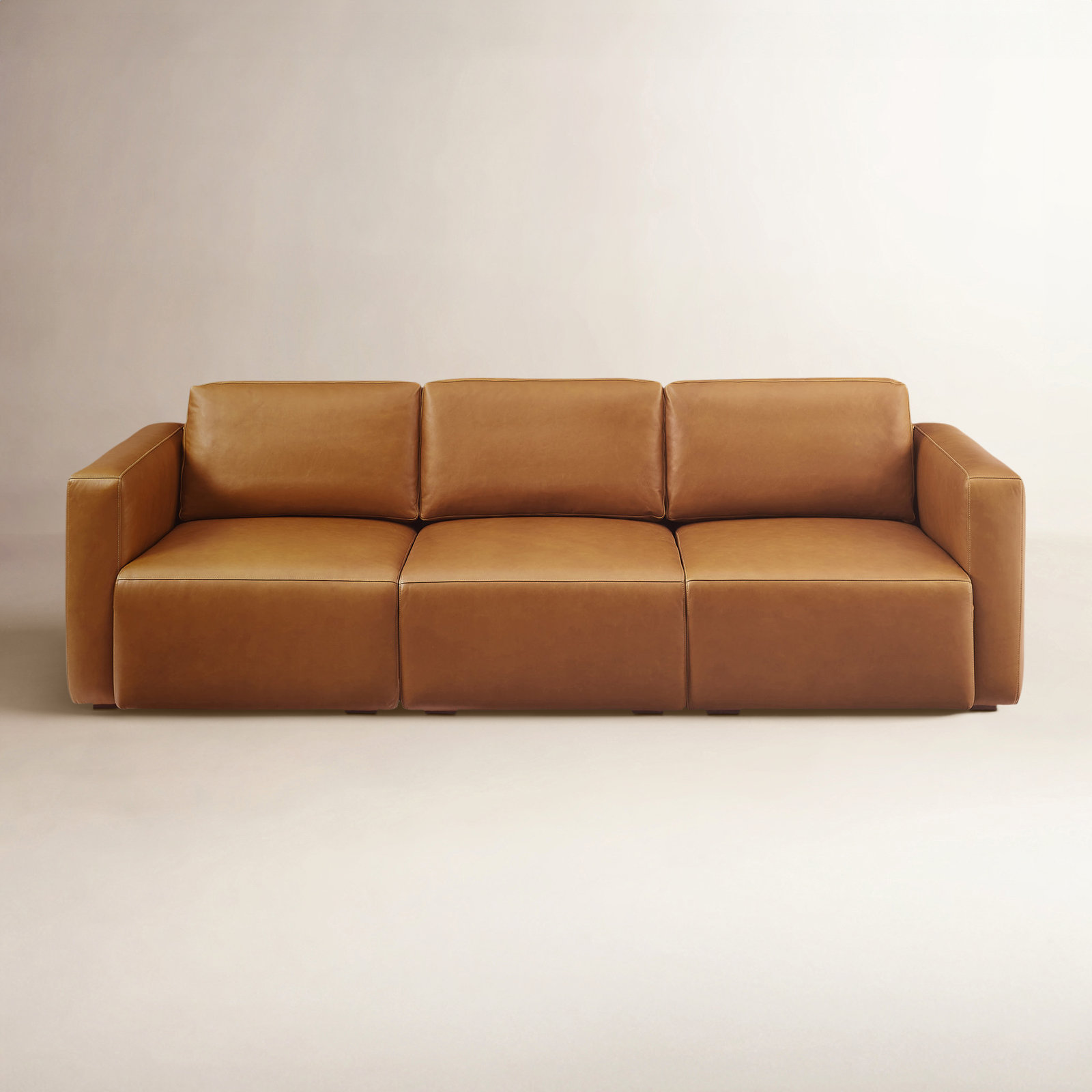 91" Genuine Leather Modular Sofa, Chestnut 