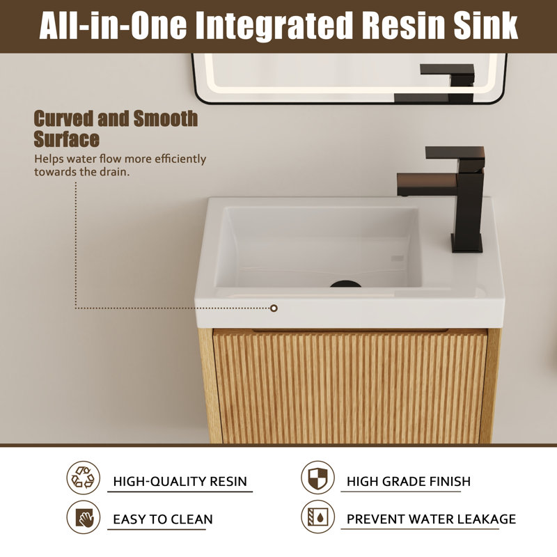 Ensemble de meuble-lavabo simple 18 po avec plateau en résine Paston, Chêne foncé