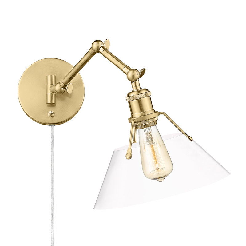 Lampe murale avec bras pivotant à 1 lumière Weatherford, Bronze champagne brossé, Verre transparent
