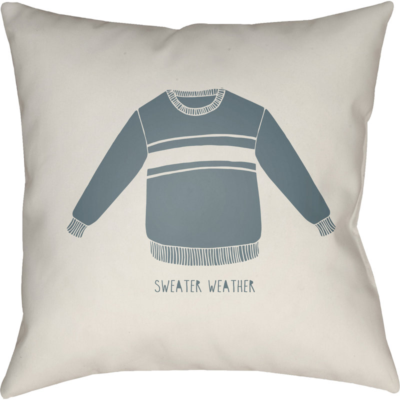 Sweater Weather Indoor/Outdoor Throw Pillow, 18" H x 18" W x 4" D, White/Blue