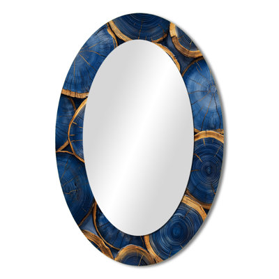 Mysteries Of Aqua Wood Slice II - Blue Oval Wall Mirror Decor