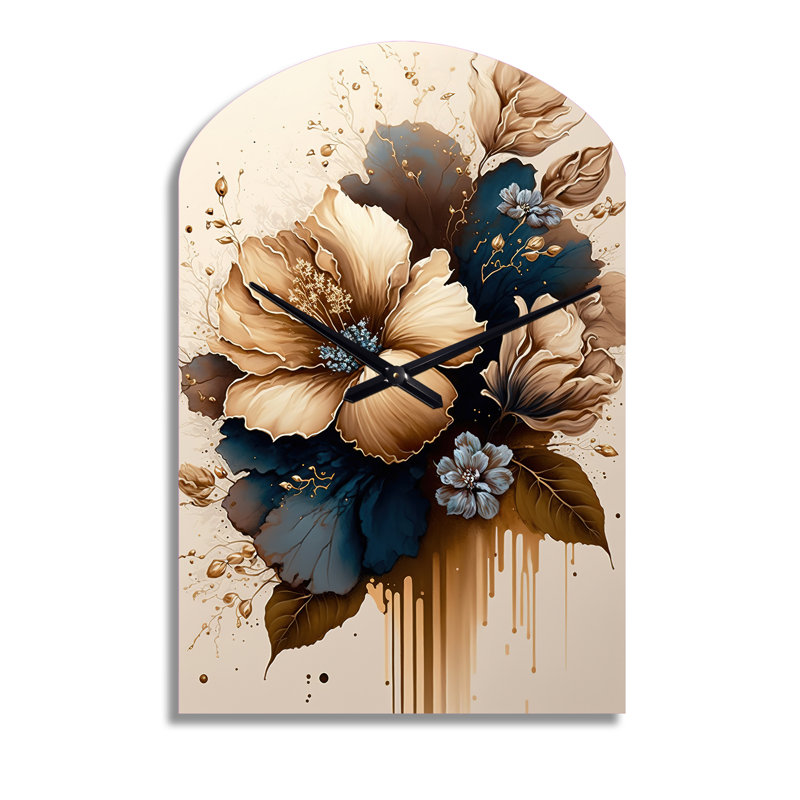 Horloge murale brune et bleue Hibiscus Bouquet III - Hibiscus Arch, Grand