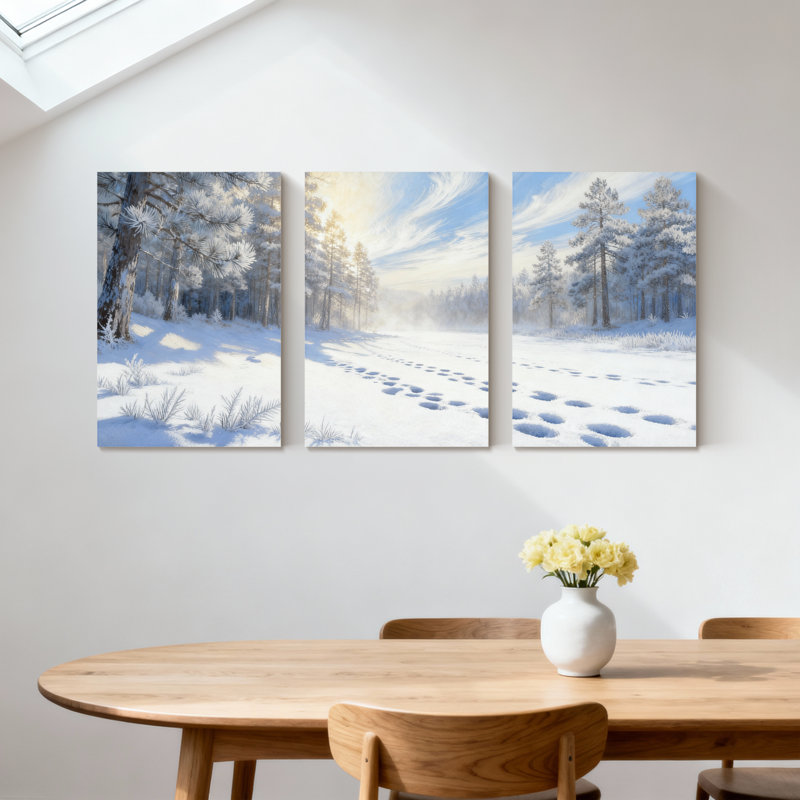 Ensemble de 3 impressions sur toile, forêt d'hiver, H 30 po x l 60 po