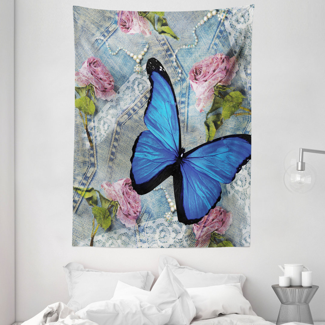 Wandbehang Rosen Schmetterling und Perle