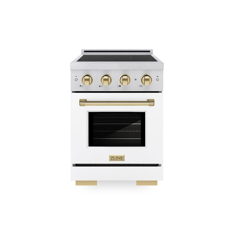 ZLINE Autograph 24 in. Satin Stainless Paramount Induction Range with White Door & Gold Accents, Polished Gold