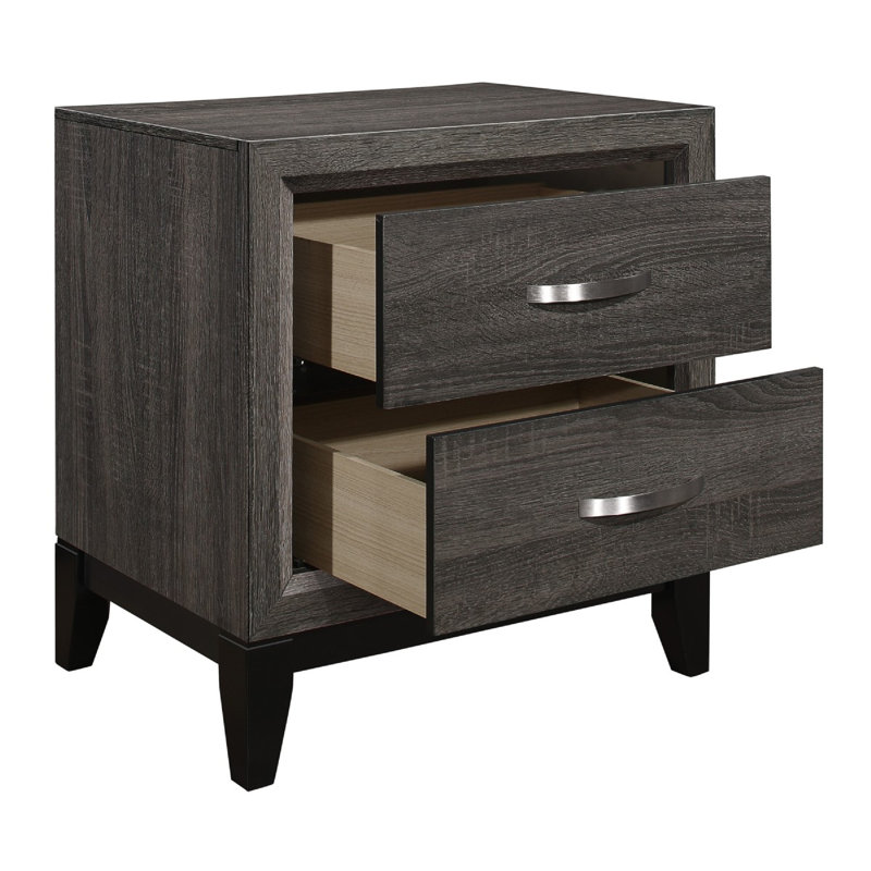 Ensemble de chambre à coucher grand lit, rangement de tiroir, gris, ensemble de 5 pièces avec 2 tables de chevet, commode et miroir