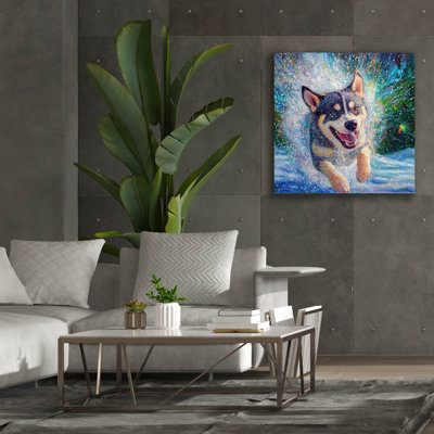 'Siberian Husky Puddle Fun' by Rich Monet Canvas Wall Art