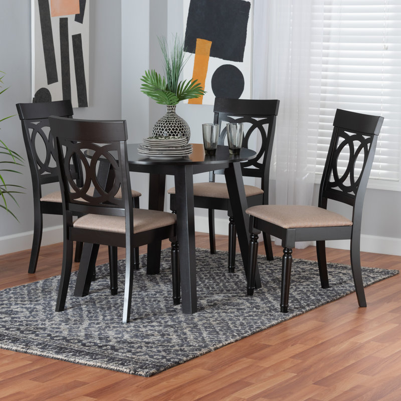 4 - Person Four Leg Dining Set, Beige/Dark Brown