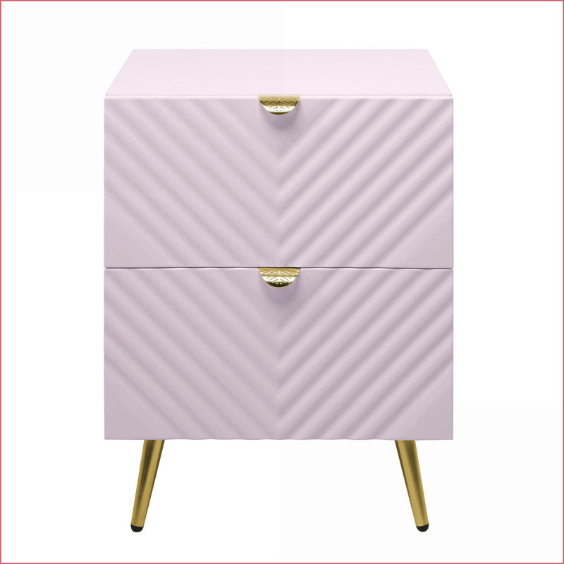 Pink High Gloss 2-Drawer Modern Nightstand
