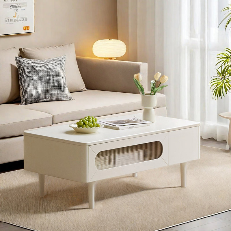 Table basse à porte coulissante en bois massif