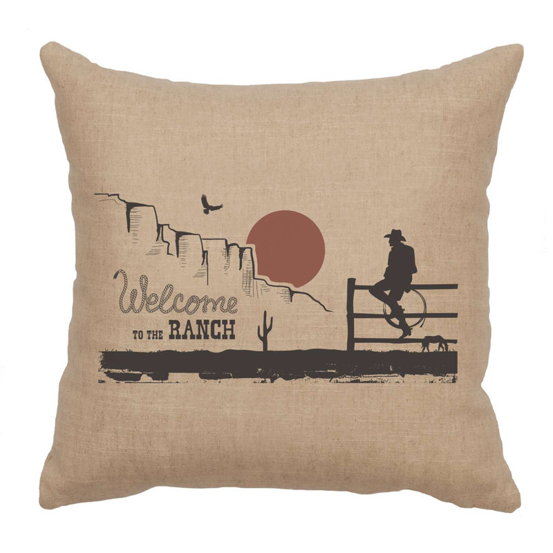 Coussin Wooded River Image - Welcome Ranch - Paille de lin, Brun clair