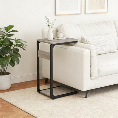 Table de bout mince en forme de C, table d'appoint étroite pour canapé et chevet, table d'appoint de salon et de chambre à coucher peu encombrante avec support robuste