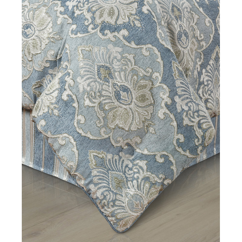 King Blue Velvet Traditional Comforter Set