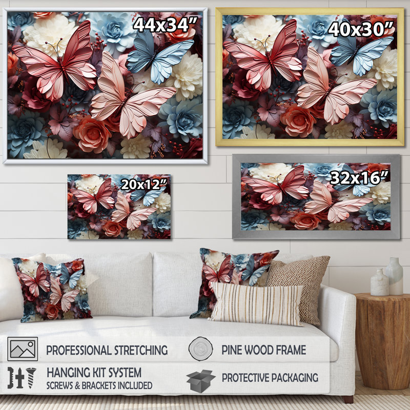 Une palette pastel crée un vol fantaisiste sur toile, Cadre simple noir, H 30 po x l 40 po x P 1,5 po