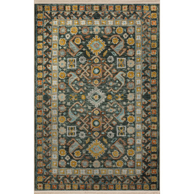 Yellow-Green Themed Multi-Colored Traditional Motif Floral Patterned Vintage Decorative Rug