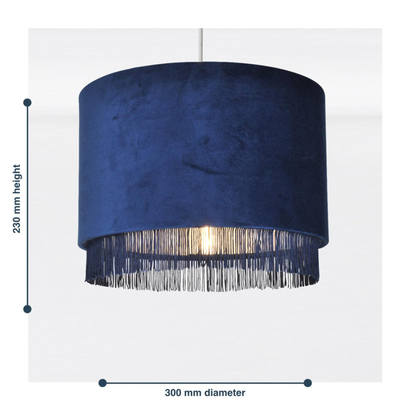 23cm H Fabric Drum Pendant Shade, Navy/Chrome