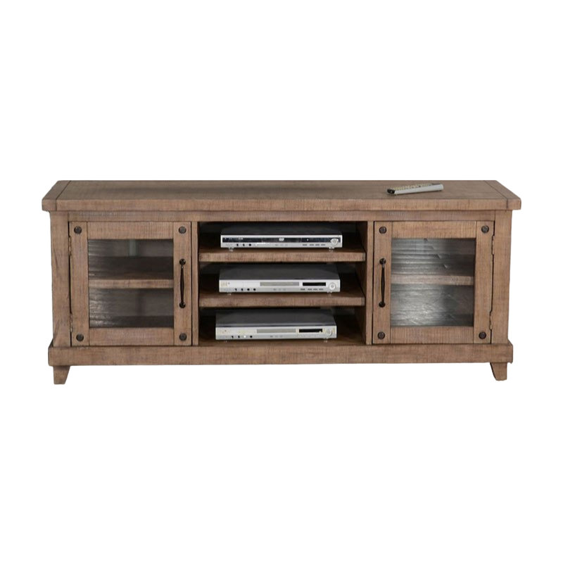Meuble télé Anva, tablettes, portes, 64 po Anva, Brun / bronze / transparent