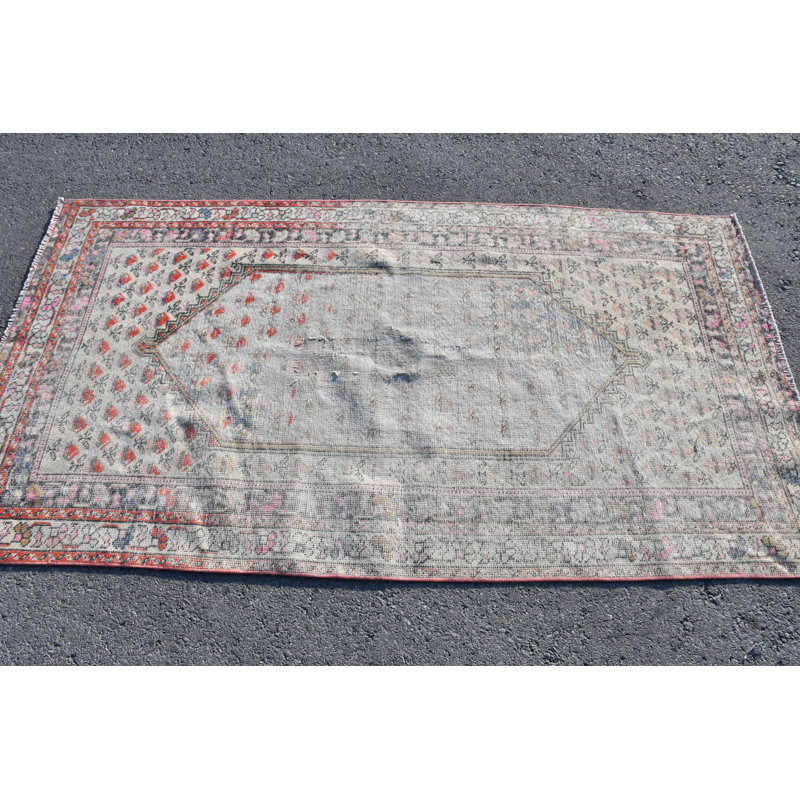 Tapis rétro vintage Oushak aux tons doux: tapis décoratif turc antique rouge / arc-en-ciel