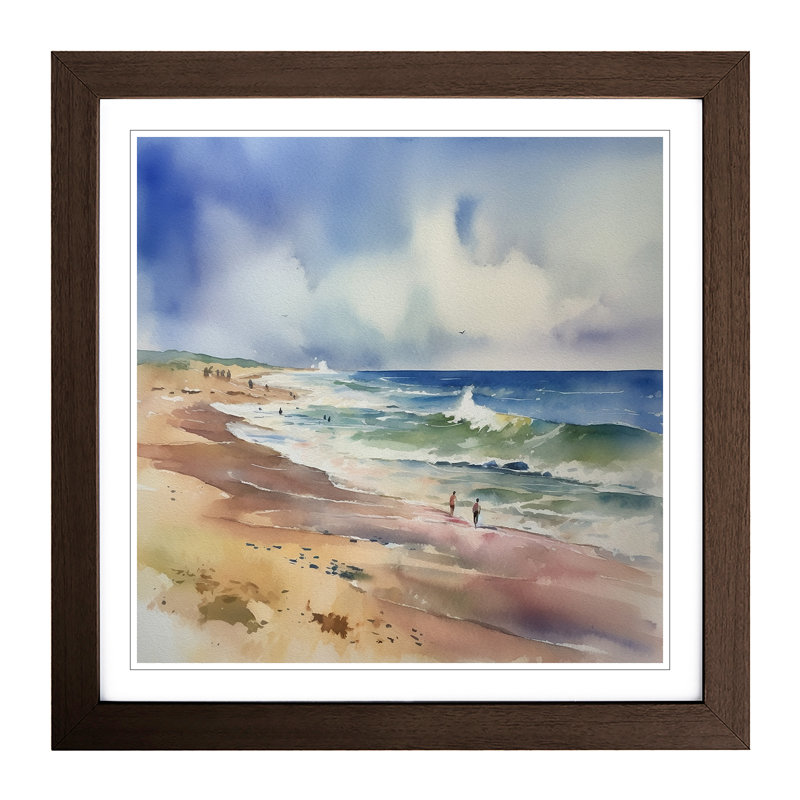 Beach Watercolour No.6 - Framed Print, Walnut
