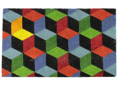 Red and Green 3D Cube Design Rectangular Outdoor Doormat 29" x 18"