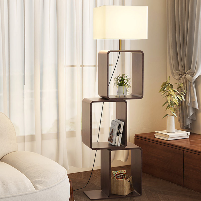 Walnut Solid + Manufactured Wood Free form Floor Lamps