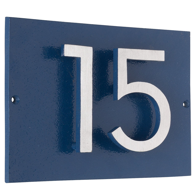 Plaque d’adresse murale sur 1 ligne flottante, Bleu mer, Nickel satiné deux tons, Oui