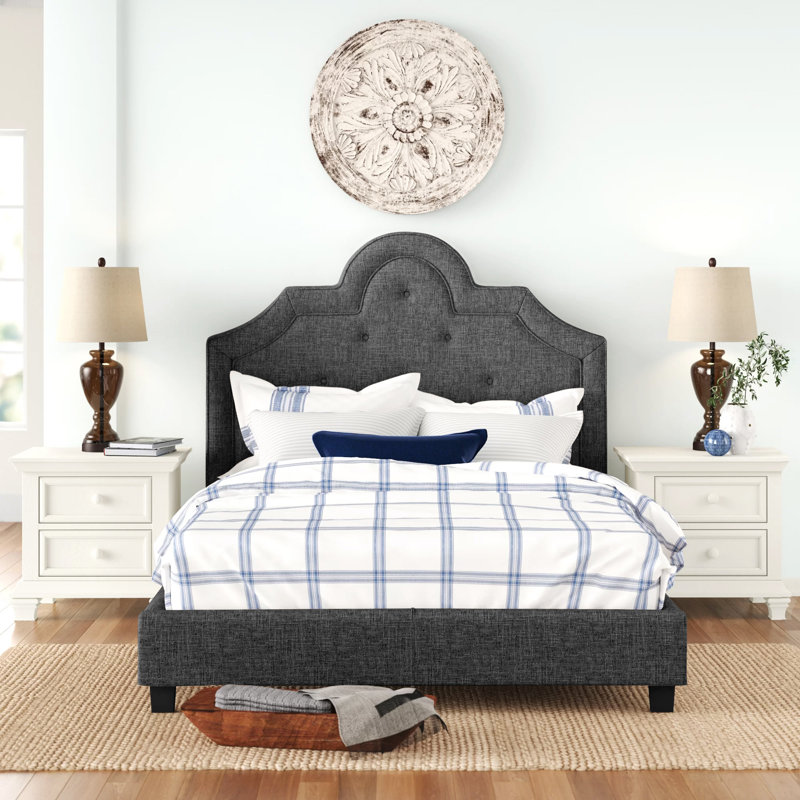 Kaster Upholstered Standard Bed, Heathered Dark Grey Linen, King