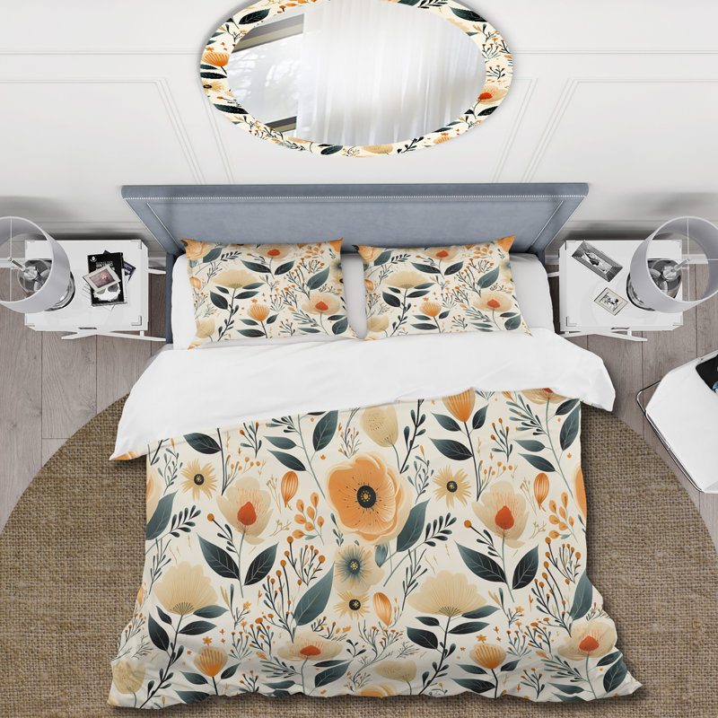 White Blossoms In Paradise - Ensemble de housse de couette floral - Polyester en microfibre