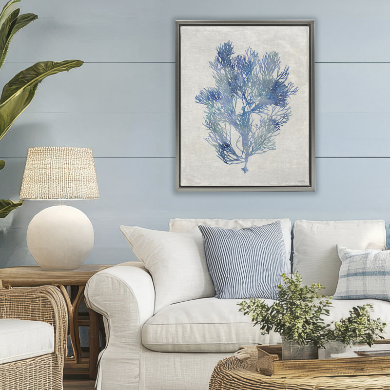 Cadre flottant bleu algue bleue, conception par Amber Sterling, Cadre flottant gris lustré, H 31 po x l 25 po