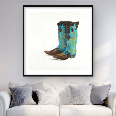 Blue Cowboy Boots - Bedroom Brown Framed Matted Print Decor