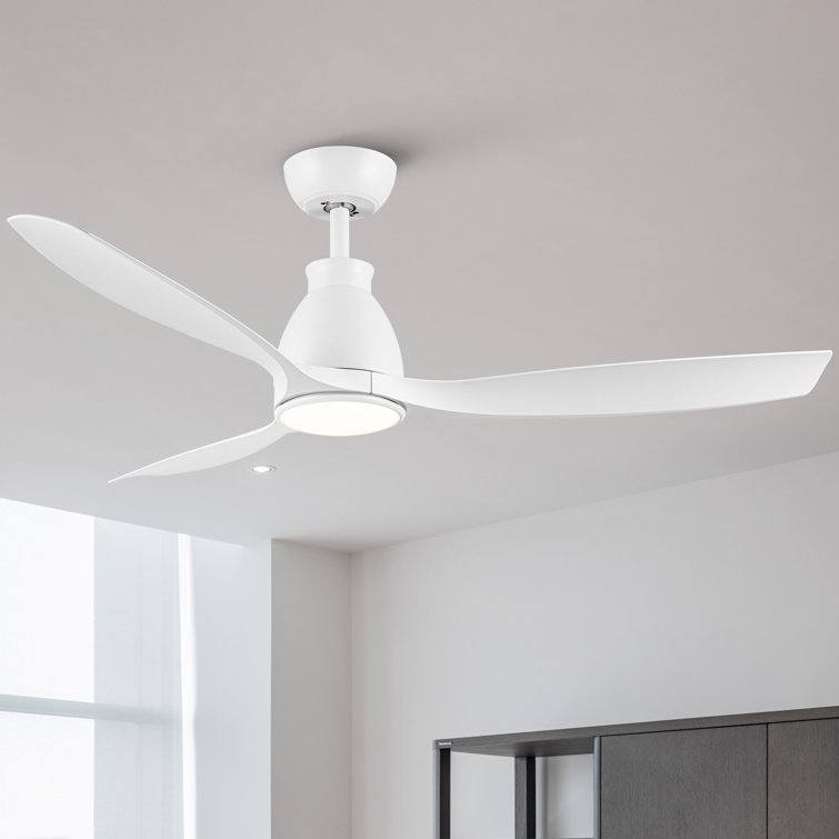 52 In. Indoor White Ceiling Fan With Integrated LED Light Kt, Remote Control Included