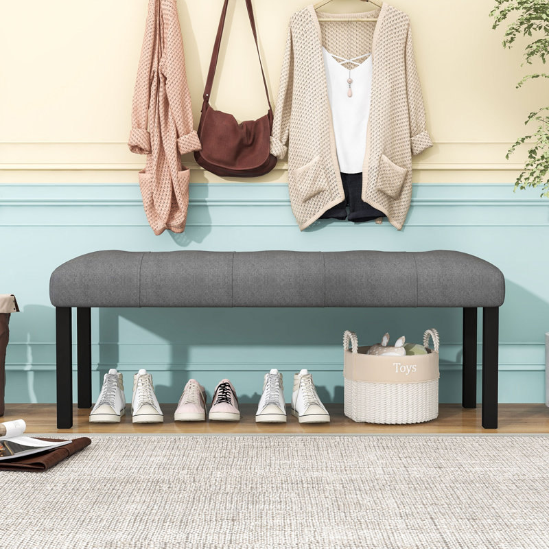 Modern Tufted Upholstered Dining Bench with Rubberwood Legs for Hallway, Gray