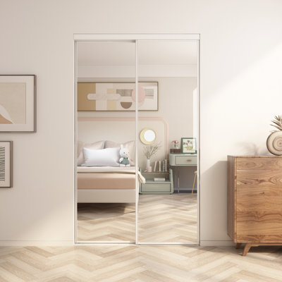 MSD 80'' Hollow Mirrored Prefinished Sliding Closet Doors with Installation Hardware Kit