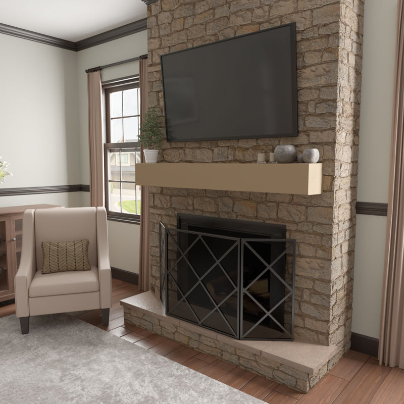 Rustic Sawn Heritage Timber Faux Wood Fireplace Mantel, Primed Tan, 7.5" H x 78" W x 9.5" D