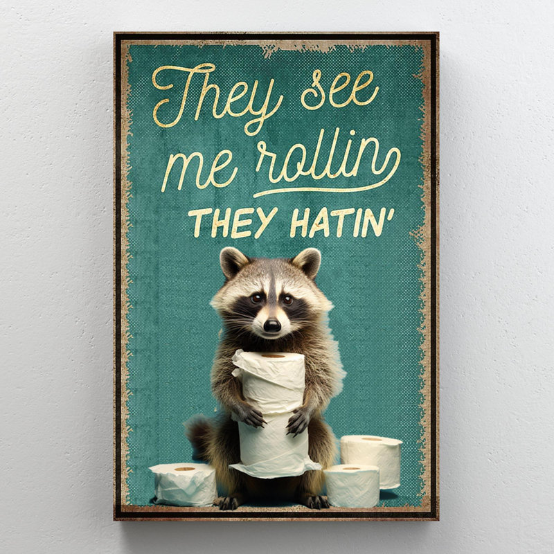 Martintom Raccoon «Ils me regardent» Rollin, H 36 po x l 24 po x P 1,25 po