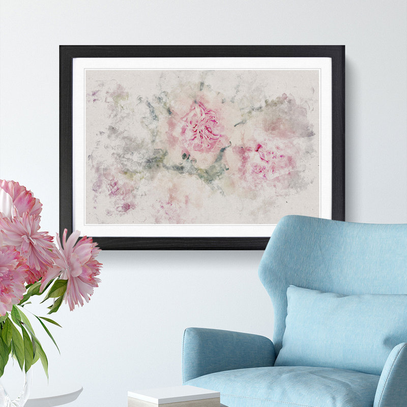Pale Pink Carnation Flowers - Framed Print, 24cm H x 33cm W x 2cm D, Black Framed