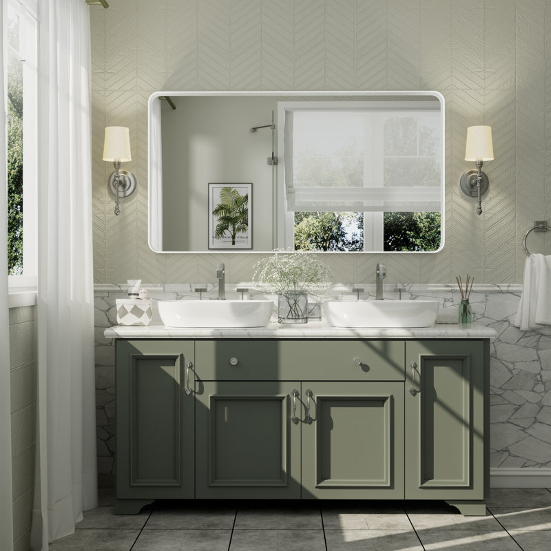 Miroir mural Aevar, 55 po x 30 po, Blanc mat