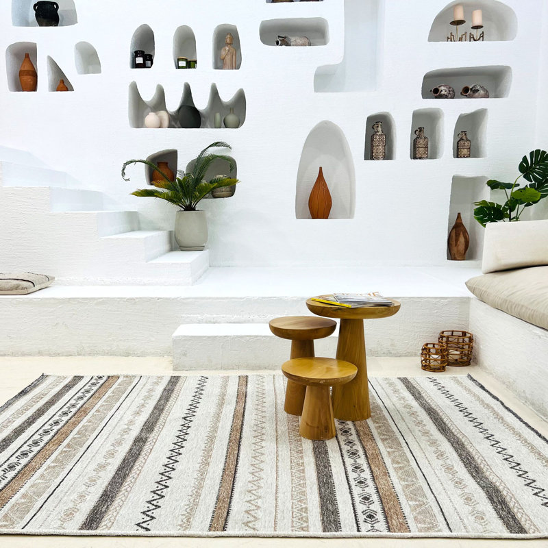 Alfa Rich Shunette Beige Gray Washable Cotton Area Rugs for Living Room Bedroom Kitchen Dining Rug, Runner 2'6" x 4'9"