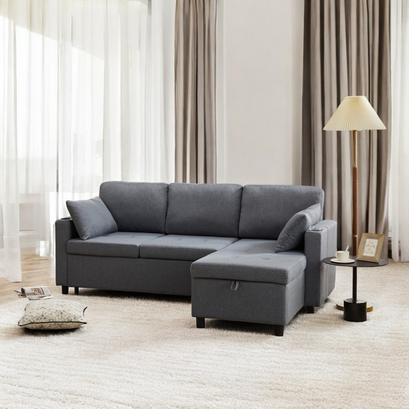 Azer 3 Seater Fabric Sofa Bed, Grey