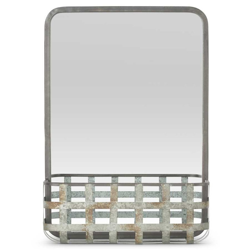 Galvanized Rectangular Mirror w/Woven Metal Basket