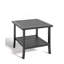 Table d'appoint extérieure durable en métal noir carré, conception à 2 niveaux pour une utilisation toutes saisons et un rangement amélioré-1274456150
