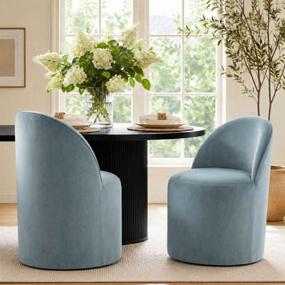 Fully Assembled Rolling Velvet Upholstered Dining Chair With Hidden Casters (Set Of 2)