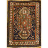 Hand Knotted Wool Pile Antique Caucasian Tribal Geometric Keyhole Design Rug
